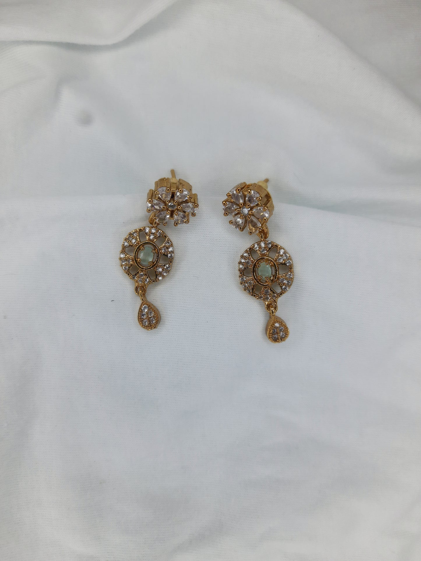 Jade Green Stone Short Necklace with ear set