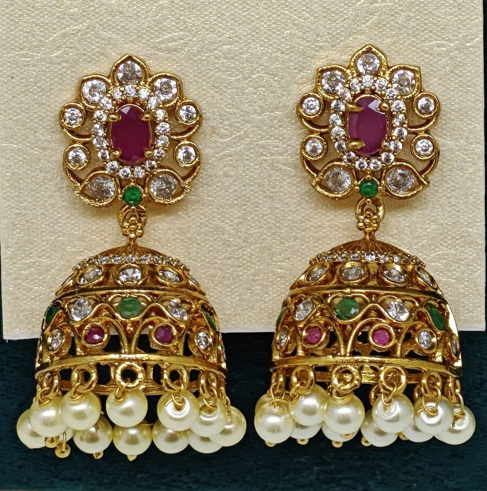 Red Stone Ear Jhumka