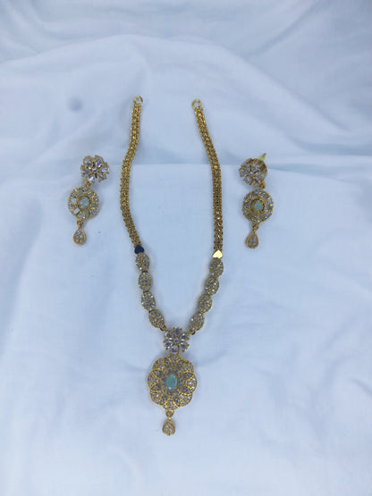 Jade Green Stone Short Necklace with ear set