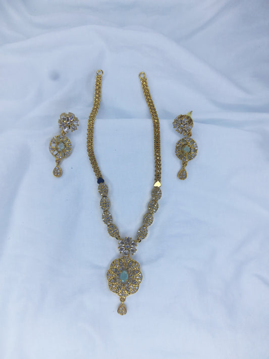 Jade Green Stone Short Necklace with ear set