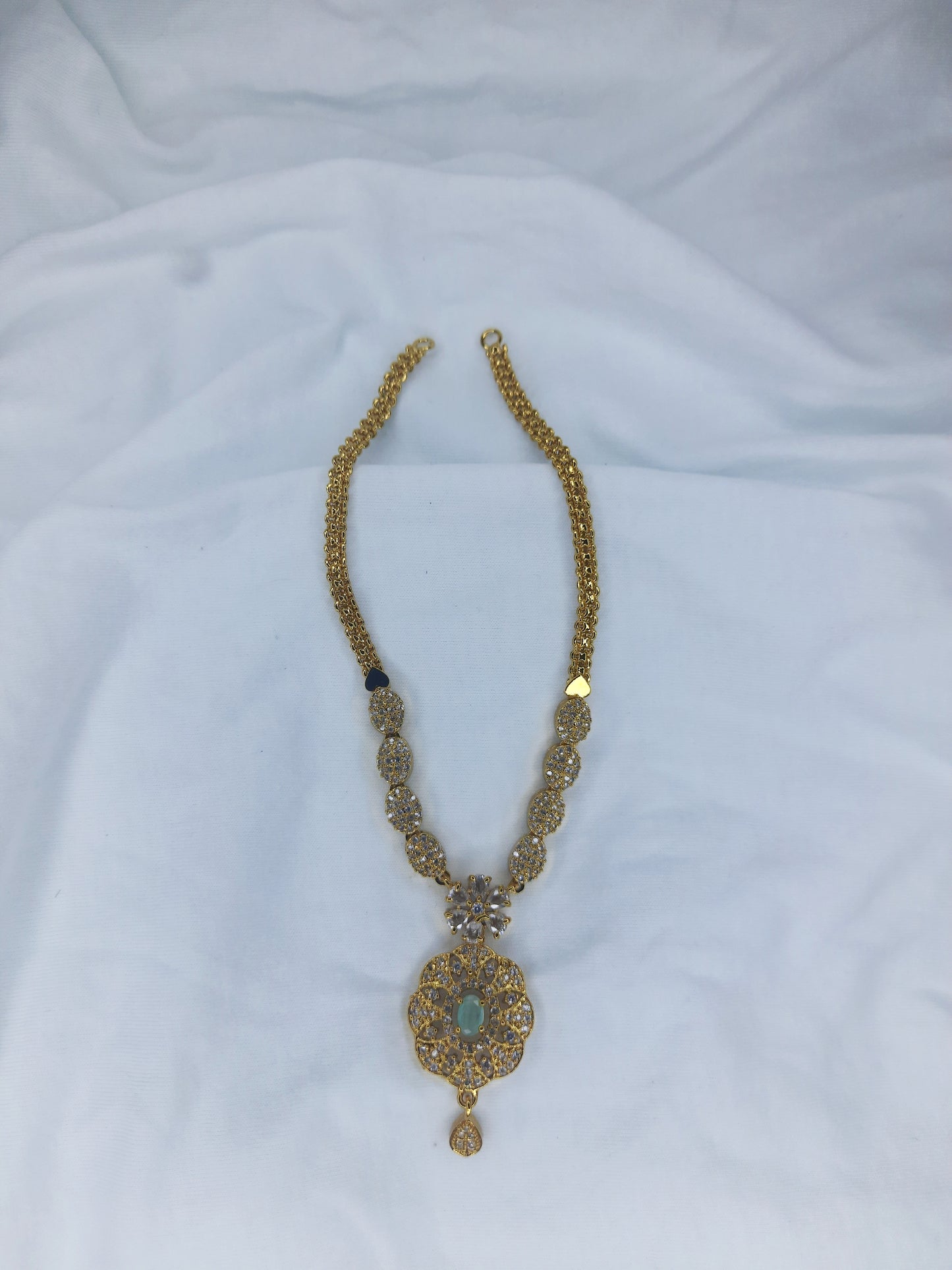 Jade Green Stone Short Necklace with ear set