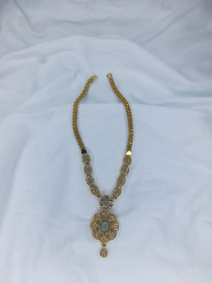 Jade Green Stone Short Necklace with ear set