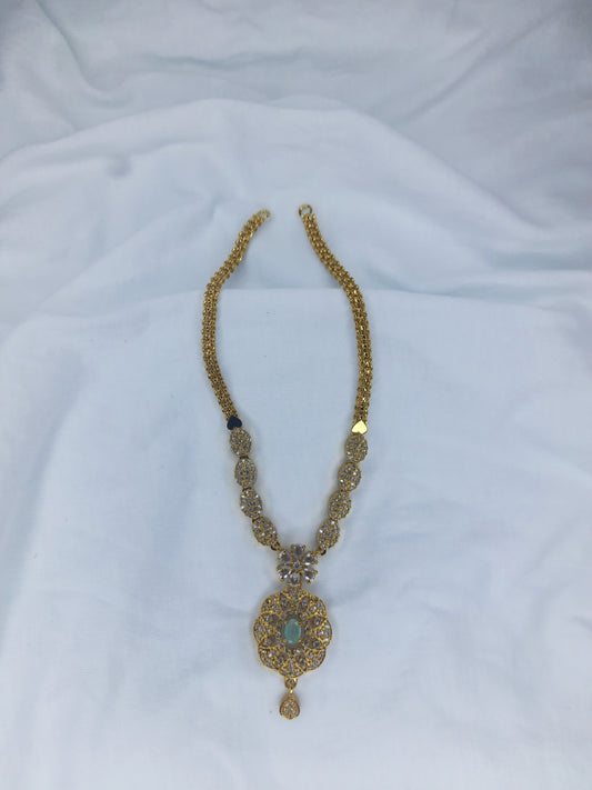 Jade Green Stone Short Necklace with ear set